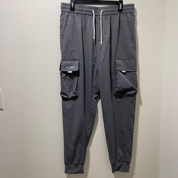 Gray Cargo Jogger Pants With Drawstring Waist & Cuffed Ankles Men's XL - Picture 2 of 12